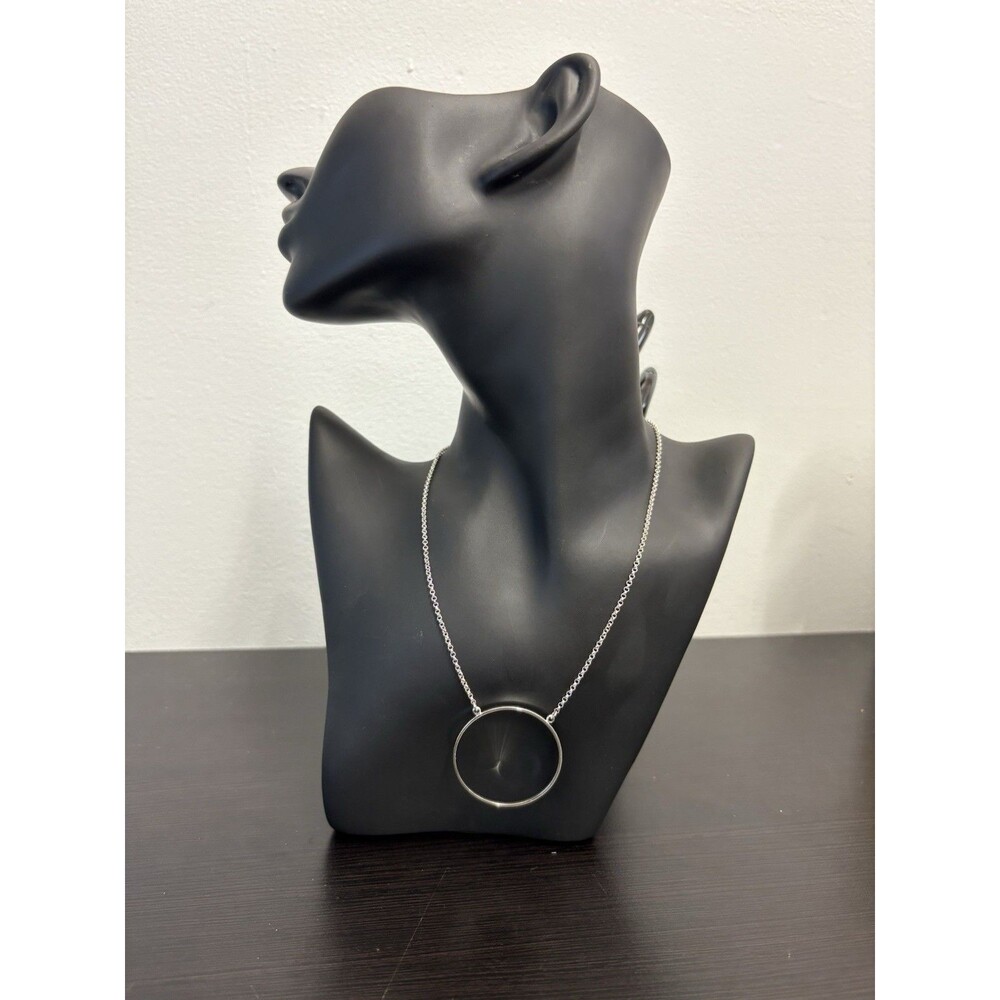 Lele Sadoughi Large Circle Pendant Necklace Silver Tone Modern Minimalist J1